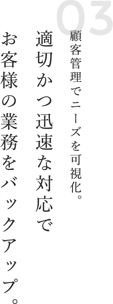 適切かつ迅速な対応でお客様の業務をバックアップ。